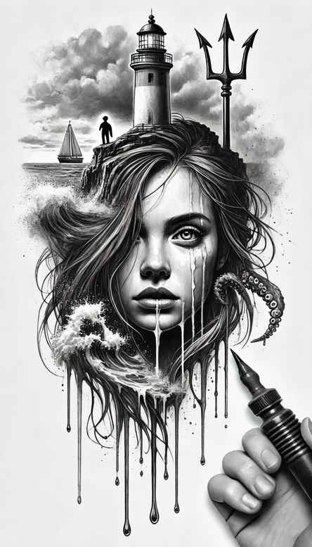 faces tattoo design ideas deep-shading character for stomach