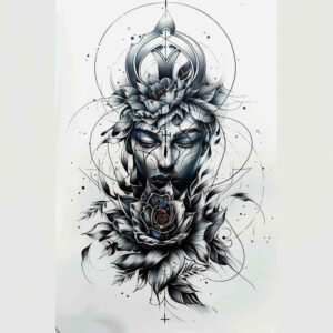 faces tattoo design ideas clear lines dramatic shading symbolising perseverance