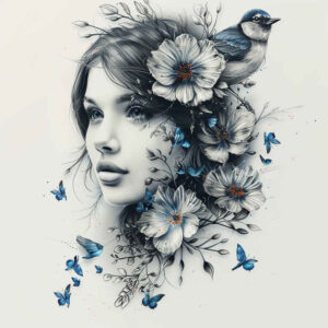 faces tattoo design ideas Surrealism mystical fine lines embodying endurance