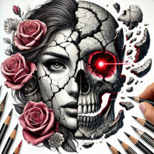 faces tattoo design ideas Surrealism hallucinogenic portrait for collarbone