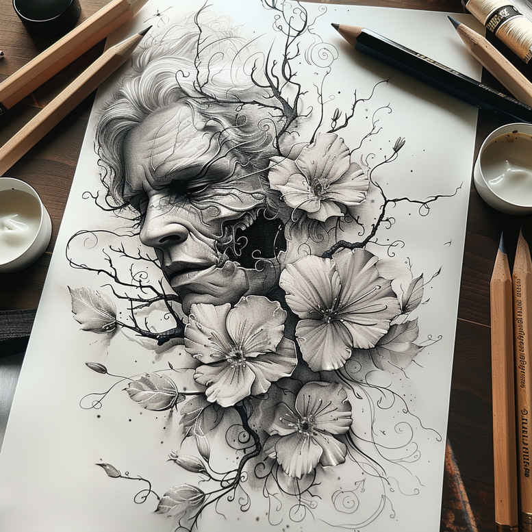 faces tattoo design ideas vivid hues stylized for upper back