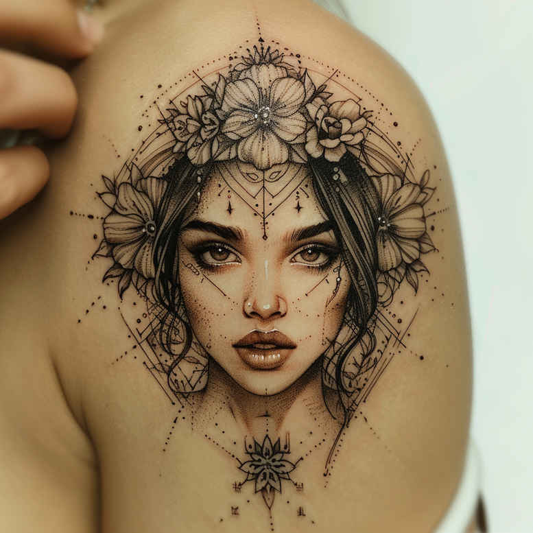 faces tattoo design ideas bold color blocks symbolic for spine