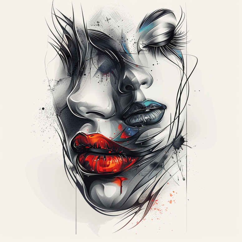 faces tattoo design ideas 3D-rendered symbolic represents resilience
