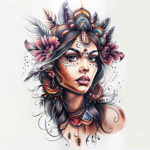 faces tattoo design ideas Surrealism ghostly shapes symmetrical strength and power