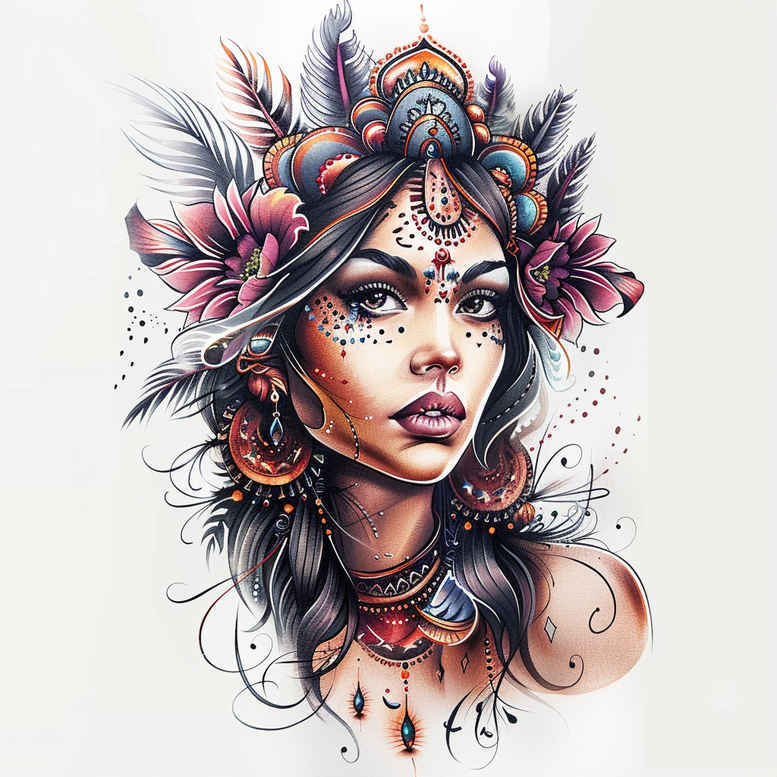 faces tattoo design ideas Surrealism ghostly shapes symmetrical strength and power