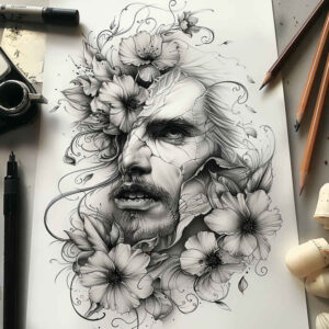 faces tattoo design ideas high-contrast tattoo style embodying perseverance