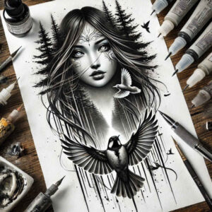 faces tattoo design ideas ultra-detailed tattoo style for lower leg