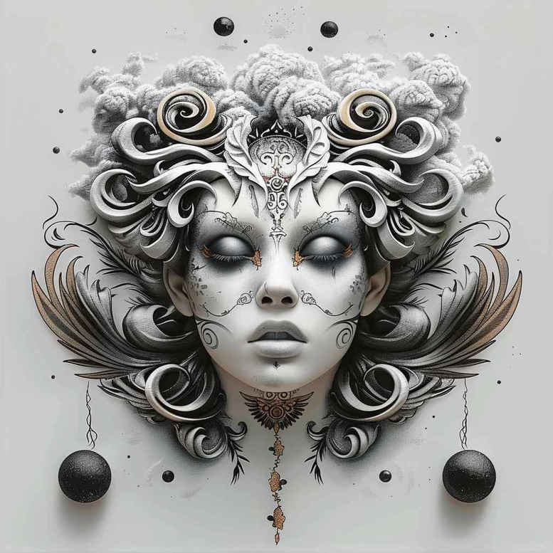faces tattoo design ideas Surrealism floating elements tribal for triceps