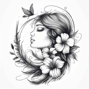 tattoo-style-face – tattoo design ideas free ai generated – textured-light – for-full-back – Gallery: faces-inkby-ai