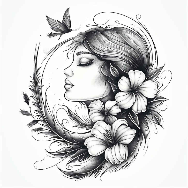 tattoo-style-face – tattoo design ideas free ai generated – textured-light – for-full-back – Gallery: faces-inkby-ai