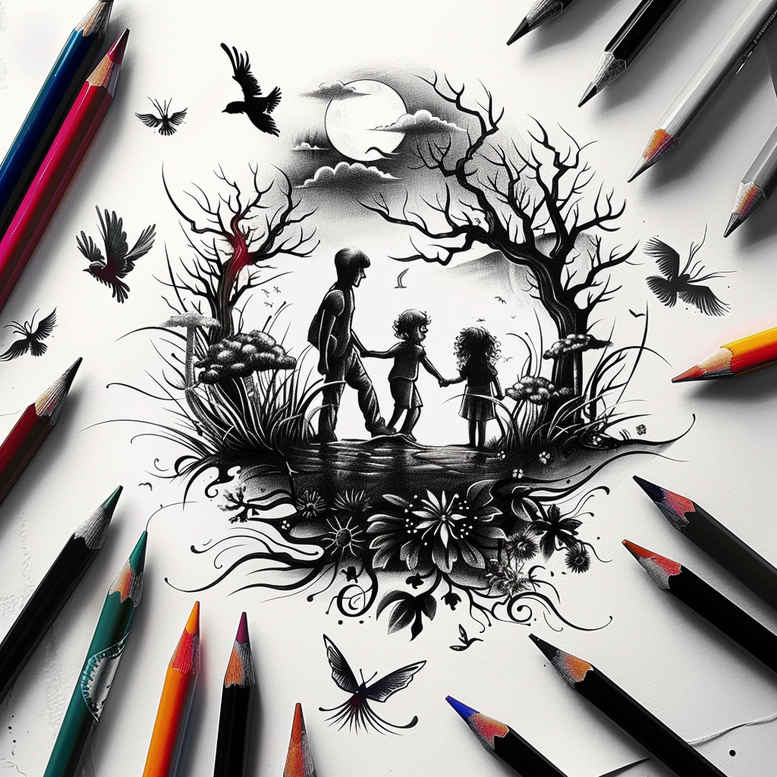 roots-tattoo – tattoo design ideas free ai generated – no-shading – for-shoulder-blade – Gallery: family-inkby-ai