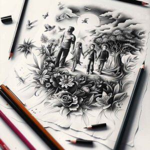 family tattoo design ideas deep-shading embrace for back shoulder