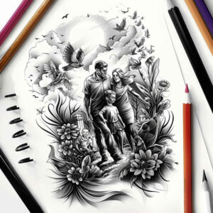 family tattoo design ideas hyperrealistic home symbolising courage