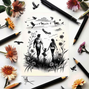 family tattoo design ideas intricate shading protection symbols for calf