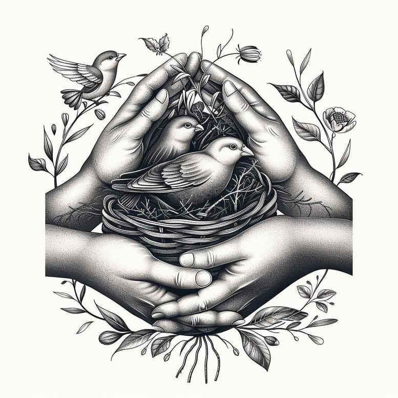 family tattoo design ideas refined lines protective for upper thigh