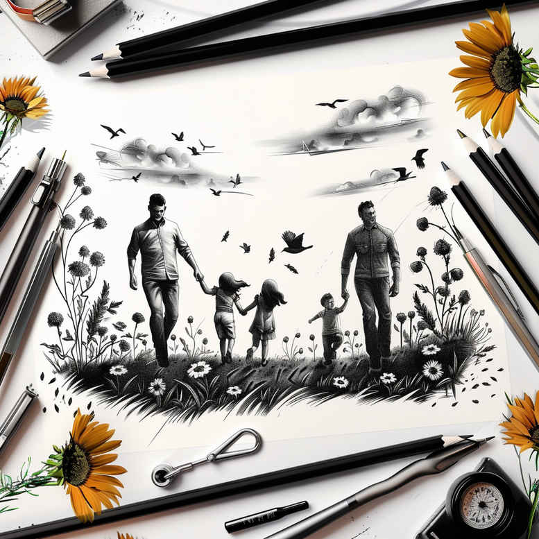family tattoo design ideas color depth togetherness for calf