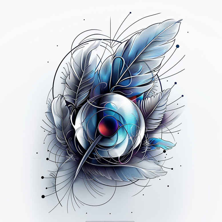geometric-feather – tattoo design ideas free ai generated – thin-line – for-upper-back – Gallery: feathers-inkby-ai