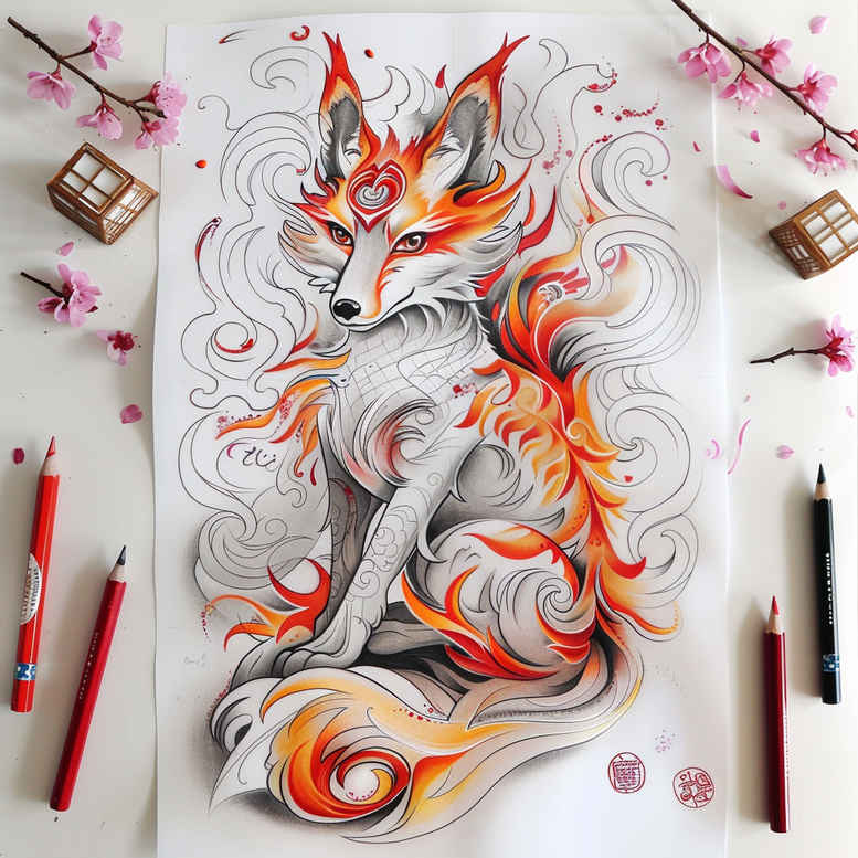 fox-and-nature-surrealism-phantasmagoria-for-behind-ear – tattoo design ideas free ai generated – Gallery: foxes-inkby-ai