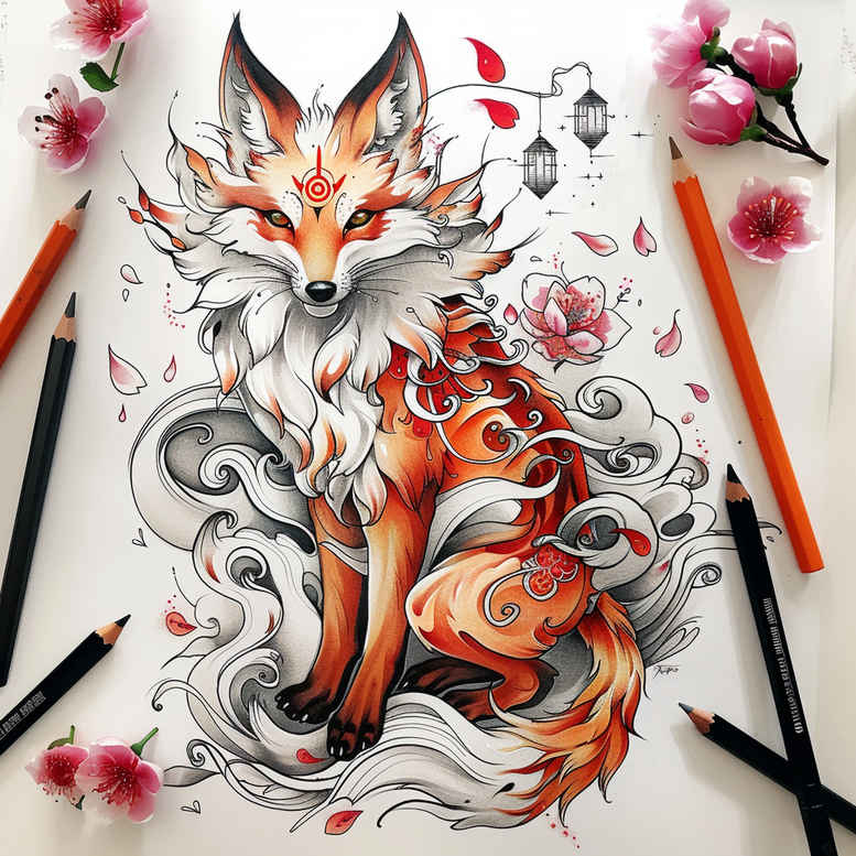 fox-colorful-neotraditional-artful-color-for-toe – tattoo design ideas free ai generated – Gallery: foxes-inkby-ai