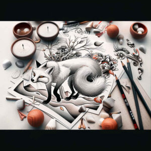 fox-with-shadow-surrealism-imperfect-symmetry-for-behind-ear – tattoo design ideas free ai generated – Gallery: foxes-inkby-ai