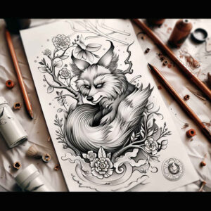 fox-colorful-neotraditional-saturated-hues-for-knee – tattoo design ideas free ai generated – Gallery: foxes-inkby-ai