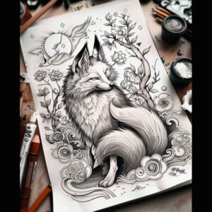 fox-with-plume-surrealism-chromatic-aberration-for-outer-arm – tattoo design ideas free ai generated – Gallery: foxes-inkby-ai