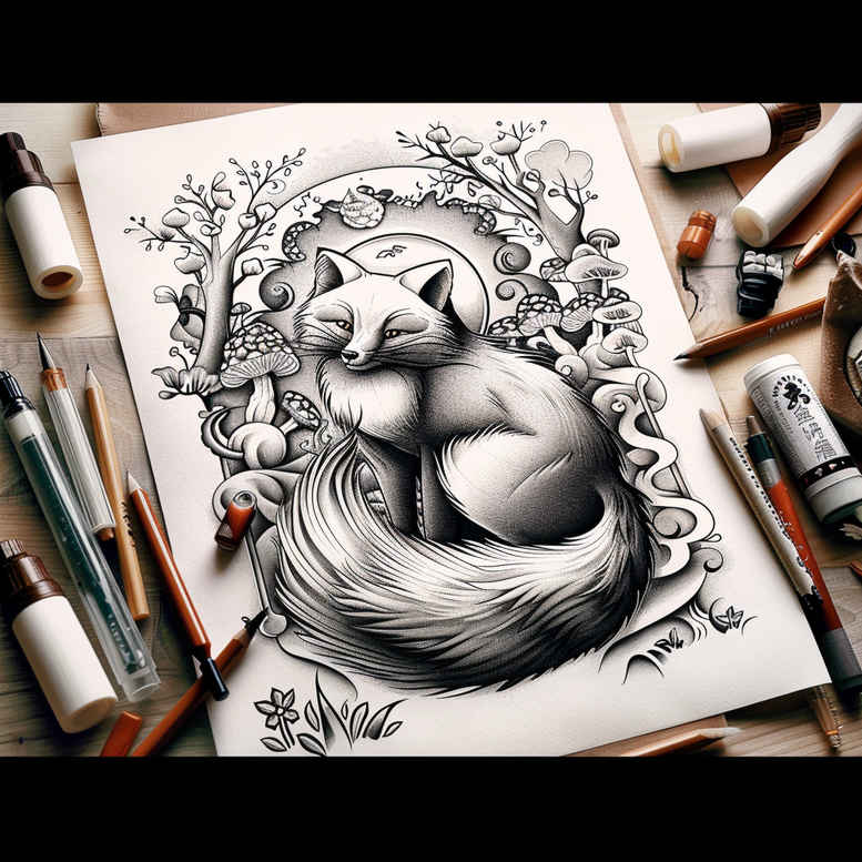 fox-with-frill-surrealism-blurred-edges-for-chest – tattoo design ideas free ai generated – Gallery: foxes-inkby-ai