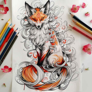 fox-pattern-surrealism-chromatic-flux-for-neck – tattoo design ideas free ai generated – Gallery: foxes-inkby-ai