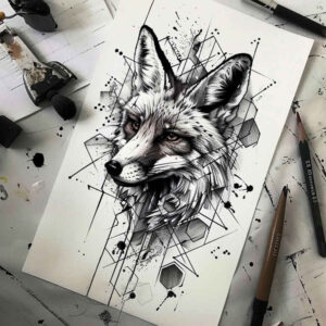 fox-and-stars-surrealism-mysterious-for-heel – tattoo design ideas free ai generated – Gallery: foxes-inkby-ai