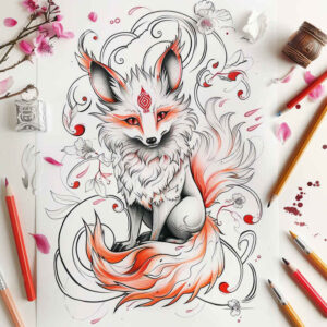 fox-silhouette-surrealism-ethereal-textures-for-ankle – tattoo design ideas free ai generated – Gallery: foxes-inkby-ai