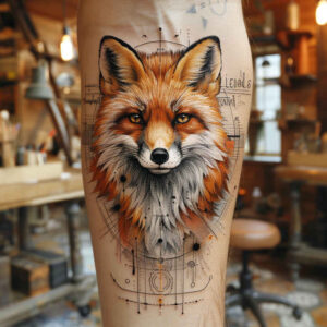 fox-with-plume-neotraditional-refined-color-palette-for-chest – tattoo design ideas free ai generated – Gallery: foxes-inkby-ai