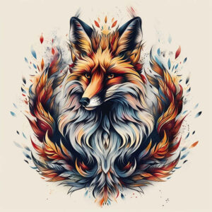 fox-and-forest-neotraditional-bold-color-blocks-for-behind-ear – tattoo design ideas free ai generated – Gallery: foxes-inkby-ai