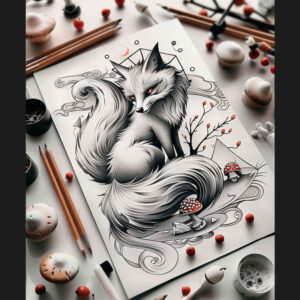 foxes tattoo design ideas textural detail flowing tail for lower leg