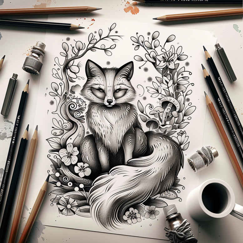 foxes tattoo design ideas fine detail layered fur for knee
