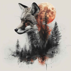 foxes tattoo design ideas Surrealism imaginative natural texture for upper back