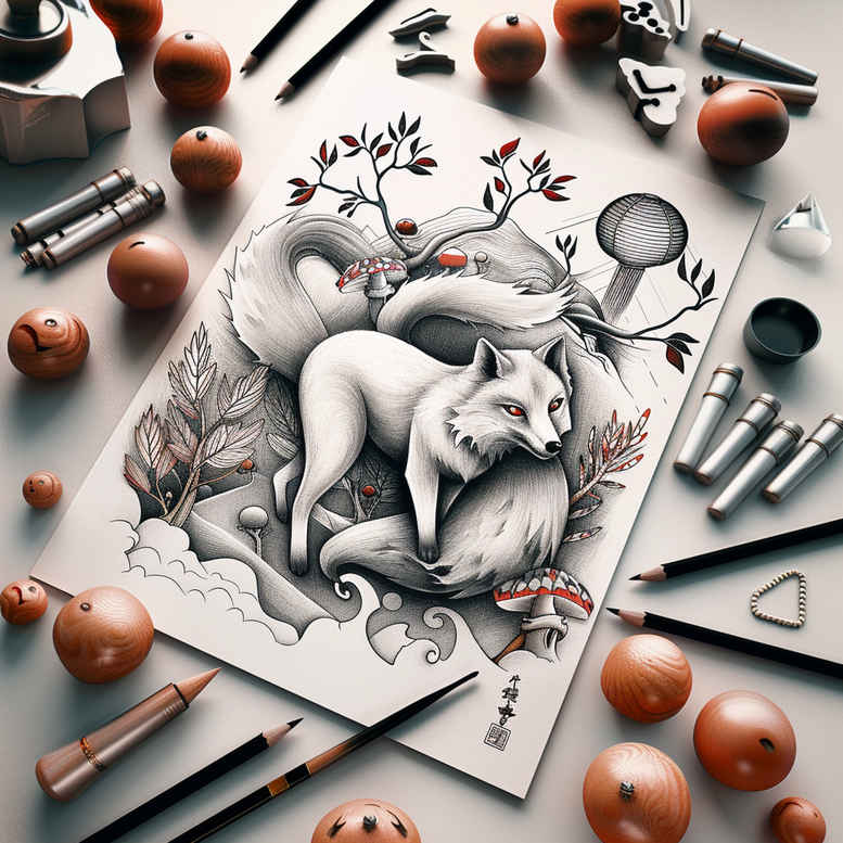 foxes tattoo design ideas Surrealism metamorphosis naturalistic for lower thigh