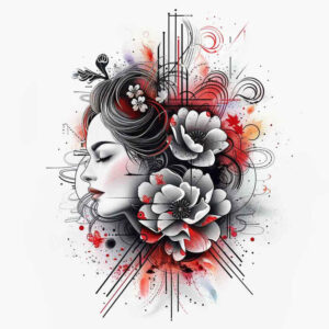 artistic-geisha – tattoo design ideas free ai generated – neotraditional-vivid-detail – for-spine – Gallery: geisha-inkby-ai