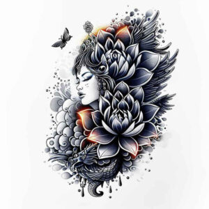 delicate-figure – tattoo design ideas free ai generated – realism-living-skin – for-arm – Gallery: geisha-inkby-ai