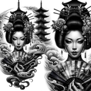 delicate-geisha-tattoo – tattoo design ideas free ai generated – realism-visual-accuracy – for-palm – Gallery: geisha-inkby-ai