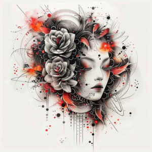 elegant-geisha – tattoo design ideas free ai generated – neotraditional-sharp-edges – for-spine – Gallery: geisha-inkby-ai