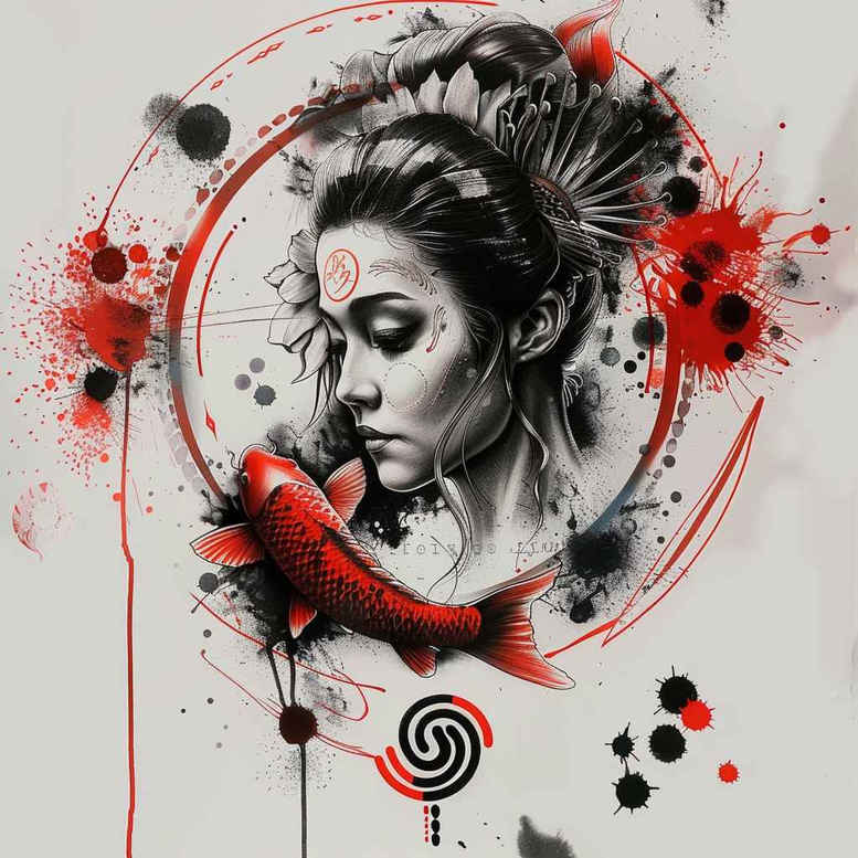 elegant-geisha – tattoo design ideas free ai generated – neotraditional-strong-outlines – for-upper-arm – Gallery: geisha-inkby-ai