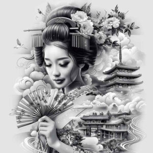 feminine-tattoo – tattoo design ideas free ai generated – surrealism-blurred-edges – for-triceps – Gallery: geisha-inkby-ai