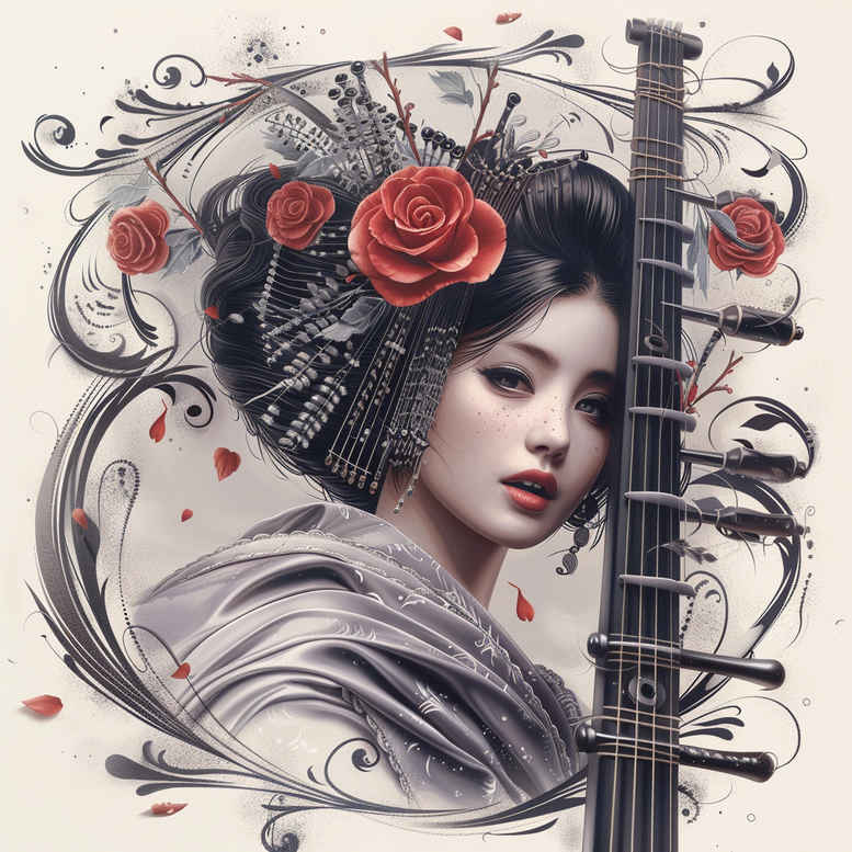 fine-line-geisha – tattoo design ideas free ai generated – surrealism-mystical – for-chest – Gallery: geisha-inkby-ai