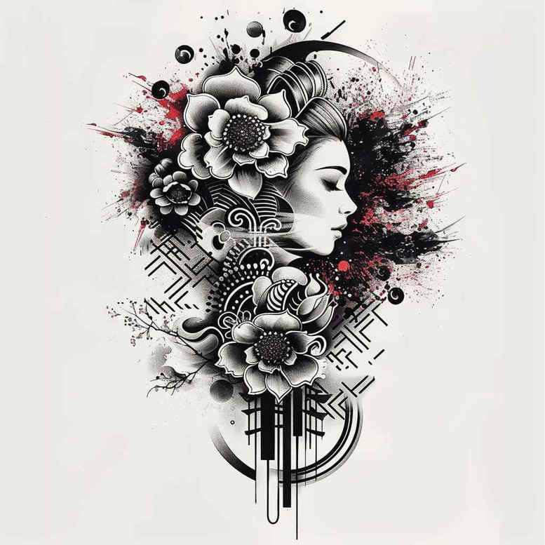 for-women – tattoo design ideas free ai generated – neotraditional-classic-motifs – for-back-shoulder – Gallery: geisha-inkby-ai