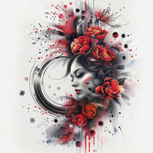 geisha-and-cherry-blossom – tattoo design ideas free ai generated – neotraditional-subtle-tone – for-foot – Gallery: geisha-inkby-ai