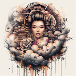 geisha-and-light – tattoo design ideas free ai generated – realism-color-precision – for-shoulder-blade – Gallery: geisha-inkby-ai