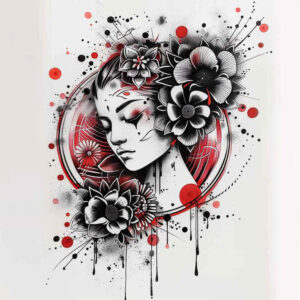 geisha-beauty-tattoo – tattoo design ideas free ai generated – realism-clean-background – for-back-of-neck – Gallery: geisha-inkby-ai