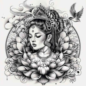 geisha-elegance – tattoo design ideas free ai generated – neotraditional-ornamental – for-lower-arm – Gallery: geisha-inkby-ai