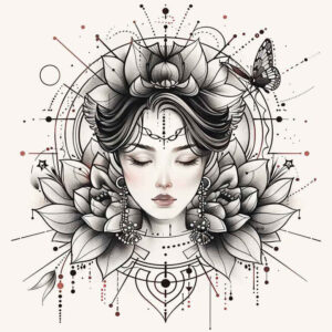 geisha-eyes – tattoo design ideas free ai generated – neotraditional-bold-highlights – for-biceps – Gallery: geisha-inkby-ai