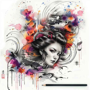 geisha-figure – tattoo design ideas free ai generated – surrealism-phantom – for-inner-arm – Gallery: geisha-inkby-ai